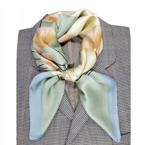 ✨Bandana Square Scarf Satin Silky Soft neck wrap Green Beige Floral Garden New✨
